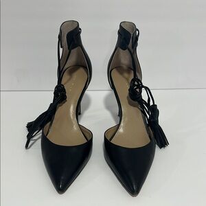 ANN TAYLOR Genuine Leather Tassel Tie Pointed Toe Heels Sz 8